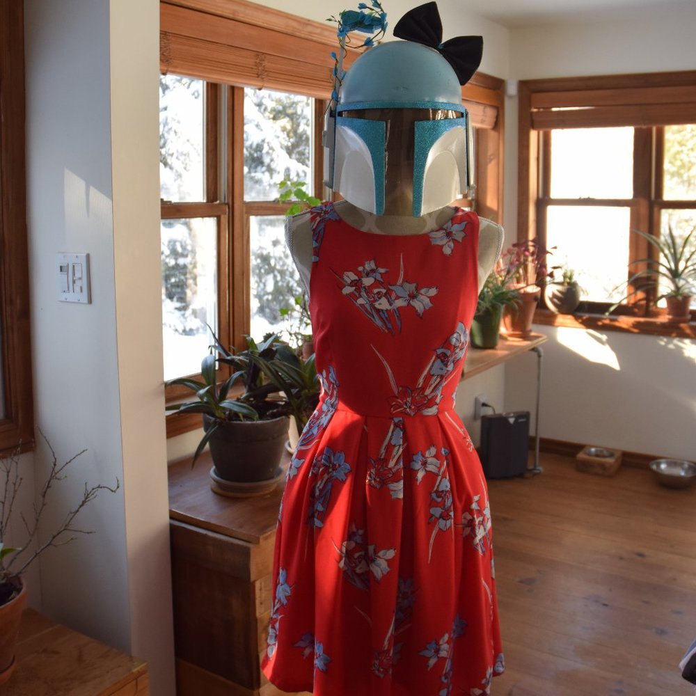 Coral flowered dress (With pockets!)